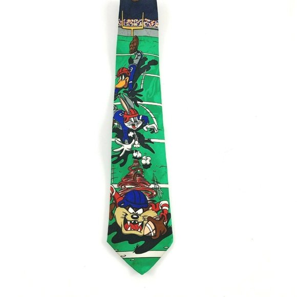 Looney Tunes Mania Men's Novelty Necktie: Football w/ Bugs, Daffy, & Taz. VGC. - Picture 2 of 5